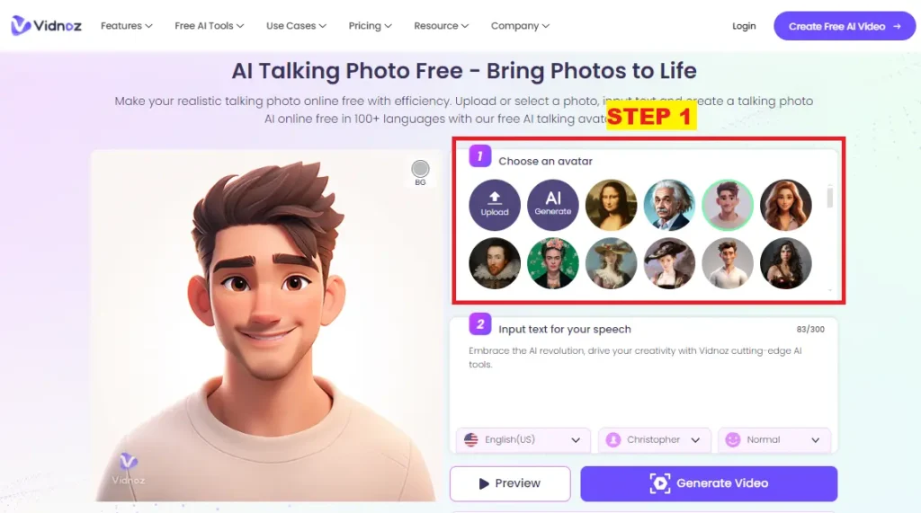 Vidnoz AI Talking Photo Online Generator FREE 