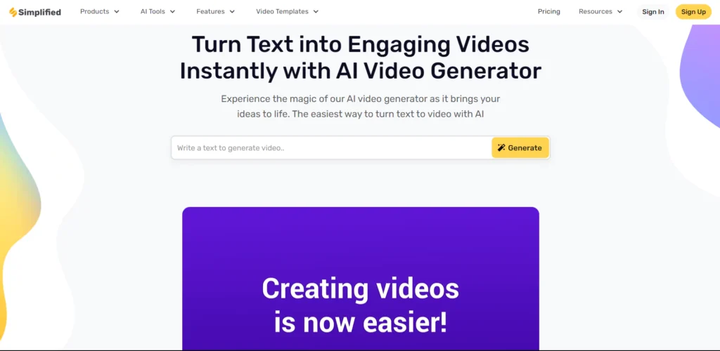 Simplified AI Text to Video Generator