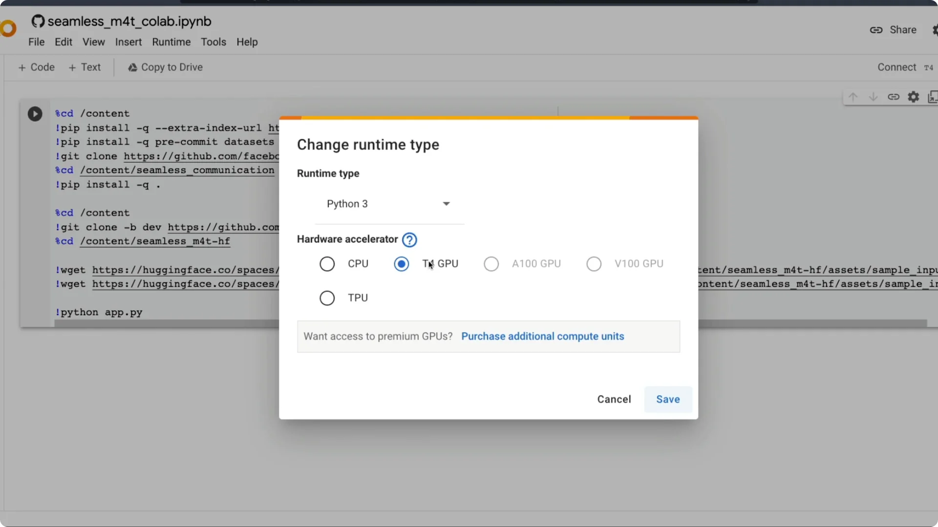 Running Universal Speech Translator on Colab with SeamlessM4T UI screenshot 2