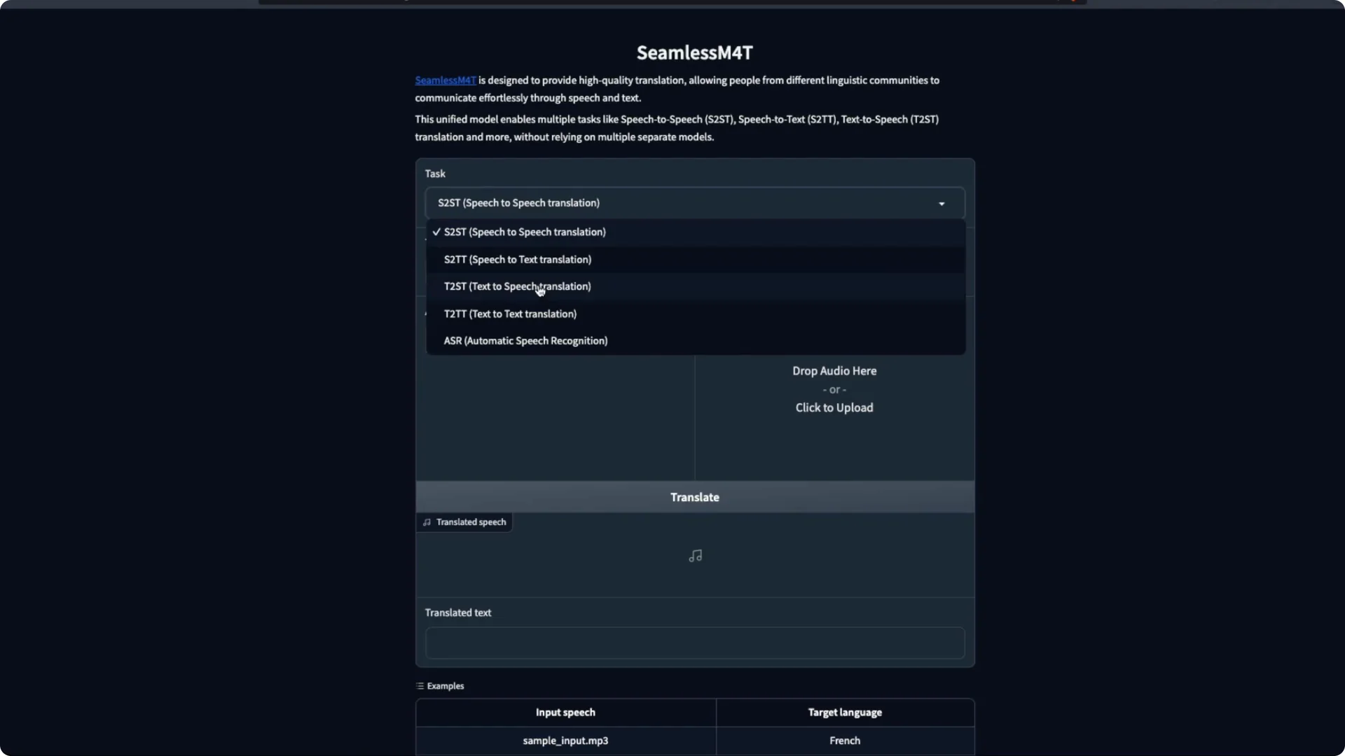 Running Universal Speech Translator on Colab with SeamlessM4T UI screenshot 5